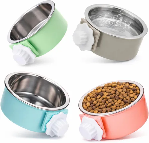 Miniatura 9 de HERCOCCI 2 cuencos colgantes extraíbles de acero inoxidable para alimentos y agua para cachorros, perros pequeños, gatos, conejos y hurones