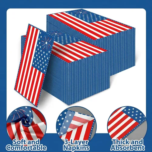 Miniatura 3 de 100 Pcs Patriotic Paper Napkins Disposable 4th of July Guest Napkins - Red White Blue Star Dinner Napkin for Patriotic Memorial Day Independence Day