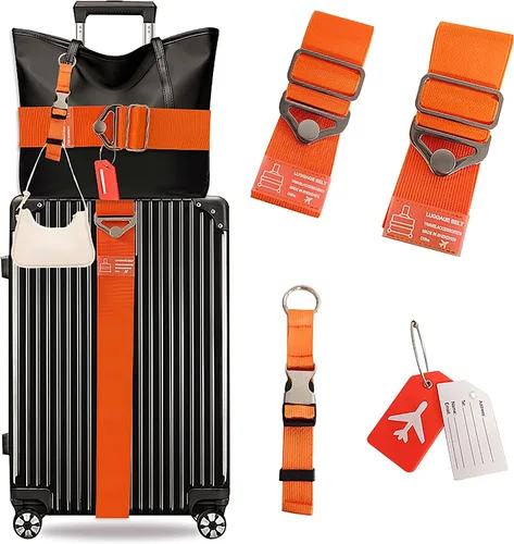 Paquete de 2 correas de equipaje y 1 paquete de etiquetas de equipaje y 1 paquete de correa de equipaje para añadir una bolsa, kit de correa de