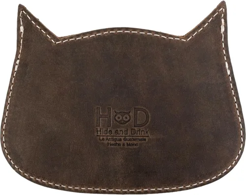 Miniatura 51 de Hide & Drink, Cartera en forma de gato, bolsa para monedas, soporte para dinero, accesorio de viaje, cuero de grano completo, hecho a mano, Negro