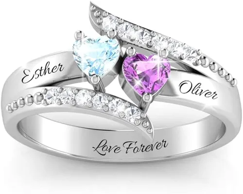 Wendy Made Anillos de piedra natal para mujer, anillos personalizados para madre e hija para mamá, anillos con nombre personalizado para mejores