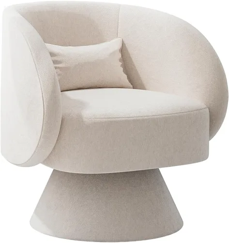 Miniatura 8 de Juego de 2 sillas giratorias de barril, sillas decorativas giratorias tapizadas para sala de estar, cómodo sillón redondo pequeño y moderno de 360