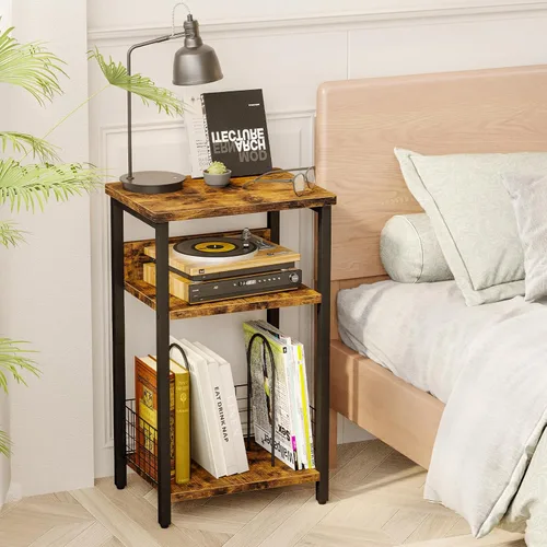 Miniatura 7 de Fixwal Soporte para tocadiscos de 3 niveles, mesa auxiliar dedicada con almacenamiento abierto, para sala de estar y dormitorio, color marrón rústico