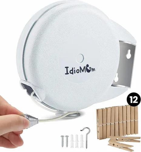 Miniatura 4 de Paquete de 2 tendederos retráctiles de 40 pies con 48 pinzas para ropa Línea de lavandería resistente retráctil Línea de ropa de PVC retráctil