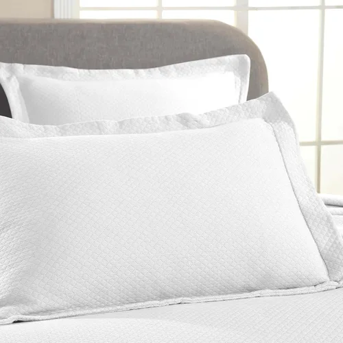 Miniatura 6 de Cubrecama doble Superior Diamond Solitaire de algodón de primera calidad Jacquard Matelassé con fundas de almohada a tono, color aguamarina, Blanco