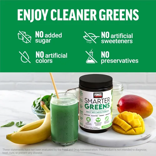 Miniatura 9 de Force Factor Smarter Greens Daily Wellness Powder - Polvo de bienestar diario de superalimentos verdes para apoyar la salud intestinal, hinchazón