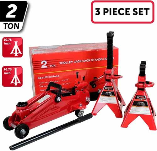 Miniatura 4 de K Tool International 63097A Gato de piso tipo carro automotriz de 2 toneladas con soportes de gato para garajes, talleres de reparación y bricolaje