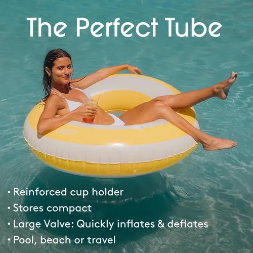 Miniatura 3 de FUNBOY - Flotador tubular inflable de piscina de gran tamaño, con diseño de cabaña en color amarillo a rayas, de 50 pulgadas de diámetro Cabaña