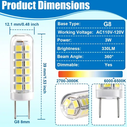 Miniatura 2 de Paquete de 2 bombillas LED G8 para microondas GE, 3 W, 120 V, 330 lúmenes, luz diurna 6000 K, reemplazo halógeno regulable de 25 W, compatible