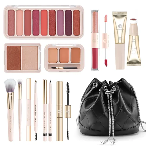 Color Nymph Juego de maquillaje para mujeres, adolescentes y niñas con bolsa de kits de maquillaje para viajes, incluye paleta de sombra de ojos de