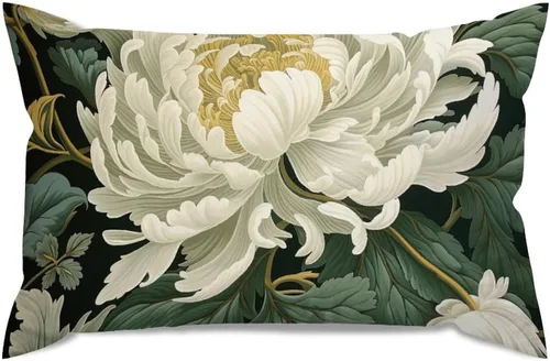 Miniatura 47 de ArogGeld Funda de almohada blanca con flores chinoiserie, funda de almohada para sofá, diseño floral verde y blanco, funda de almohada de lino A-12