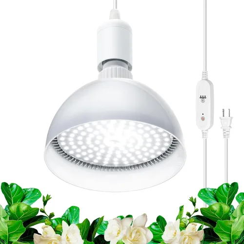 Barrina Bombilla LED de cultivo con sistema de temporización y suspensión, espectro completo de 25 W, temporizador de 4H/9H/14H, luces de cultivo