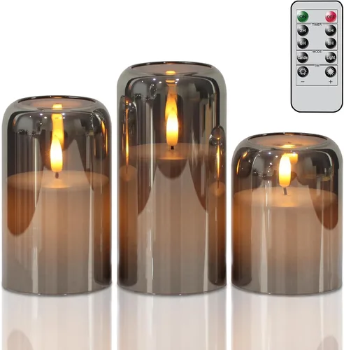 Miniatura 9 de GenSwin - Velas LED sin llama de cristal transparente que funcionan con batería, con control remoto de 10 teclas y temporizador, velas de cera real