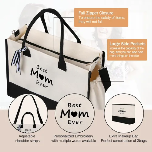 Miniatura 7 de CRSTAFU Bolsos personalizados para mujer, regalos con monograma para el día de la madre, bolsa de mano para la playa de novia, bolsa de lona