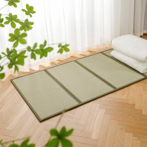 Miniatura 10 de Houseables Tapete Tatami, colchón de tatami, tapete japonés para dormir, tamaño individual, 78 x 39 pulgadas, enrollable, colchón japonés, alfombra