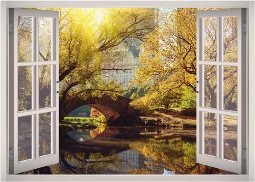 Adhesivo decorativo para pared en 3D, diseño de ventana de Central Park, extraíble, vinilo para decoración del hogar, montaña occidental W45