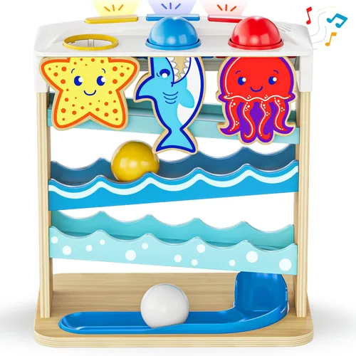 Move2Play, Wooden Ocean Friends | Más de 30 canciones y frases de Fin-Tastic | Juguete musical para bebés y niños pequeños | Regalo de primer
