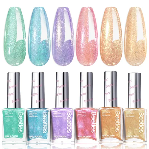 Miniatura 36 de Beetles - Juego de esmaltes de uñas pastel, 6 colores, rosa, azul, amarillo, nude, rosa, morado, juego de esmalte de uñas de secado rápido, secado
