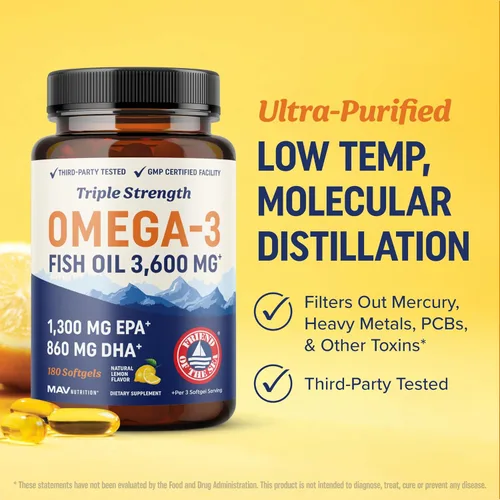 Miniatura 5 de Aceite de pescado Omega 3 de triple fuerza 3600 mg EPA y DHA Más de 2100 mg de ácidos grasos omega-3 1300 mg EPA + 860 mg DHA Los mejores