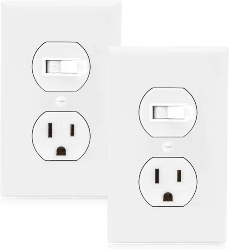 Maxxima Combinación de interruptor de luz de palanca y tomacorriente – Receptáculo de estilo combinado de decoración blanca de un solo polo, placas