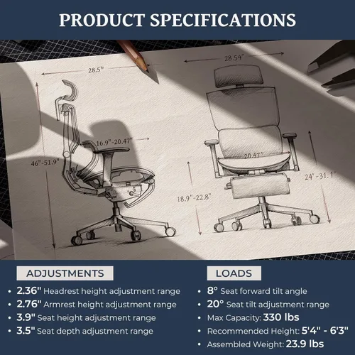 Miniatura 2 de Lumbar Support Office Chair - 330lb Big & Tall Ergonomic Office Chair with Dynamic Lumbar - Forward Tilt Seat - Adjustable Headrest & Arms
