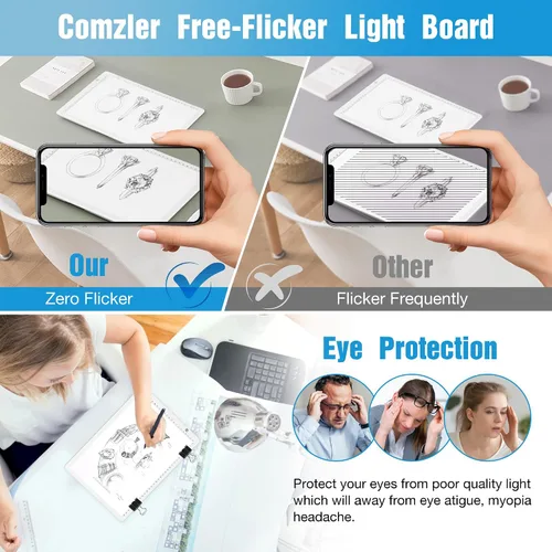 Miniatura 2 de Comzler Tablero de luz de rastreo, mesa de luz LED de brillo regulable A4, tablero de dibujo ligero para trazar, almohadilla de luz de boceto
