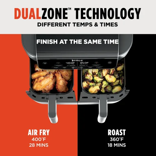 Miniatura 2 de Ninja DualZone 2-Basket Air Fryer, 8-Qt, Smart Finish & Match Cook, 6 Cooking Functions, Cook 2 Foods 2 Ways and Finish at the Same Time, Grey