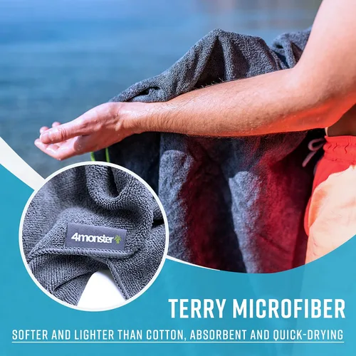 Miniatura 4 de 4Monster Paquete de 4 toallas de camping de microfibra de secado rápido, toalla de viaje súper absorbente con bolsa impermeable, toalla ligera