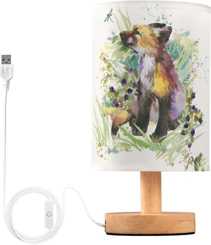Miniatura 20 de Lámpara de mesa pintada Mariposa Diente de León con base de madera y pantalla de tela para mesita de noche, lámpara de escritorio para recámara
