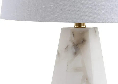 Miniatura 6 de JONATHAN Y Lámpara de mesa moderna de alabastro natural/latón dorado de 25.5 pulgadas para dormitorio, pantalla de lino blanco, lámpara de mesita
