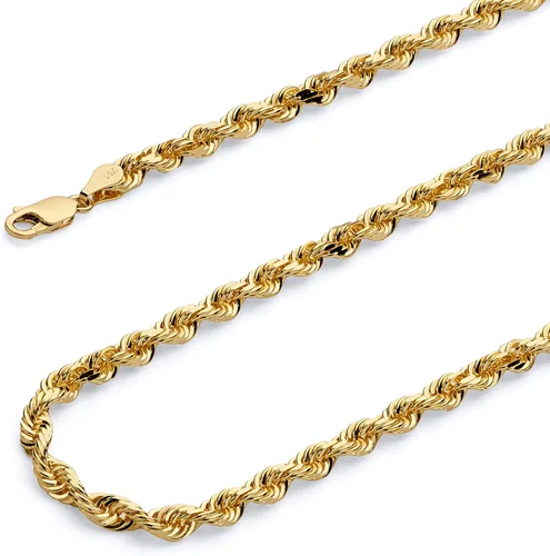 Miniatura 5 de Collar de cadena de cuerda de corte de diamante de 14 quilates con corte de diamante macizo de 0.157 in, 0.118 in, 0.098 in, 0.079 in, 0.059 in