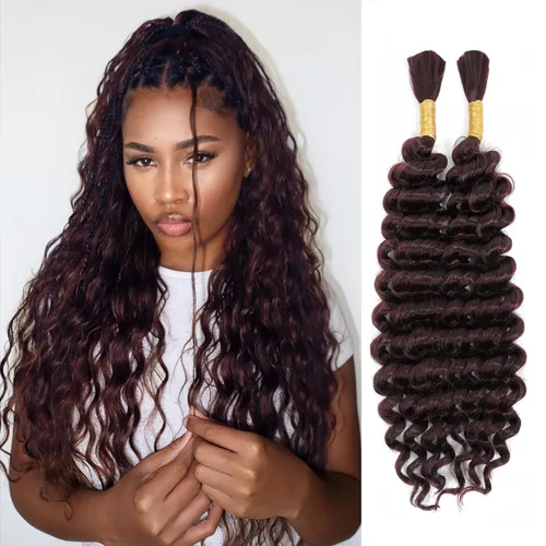 Miniatura 19 de Mezcla de cabello humano trenzado sintético bohemio para trenzar, 16 pulgadas de onda profunda a granel para trenzas bohemias, 2 piezas de cabello 1b