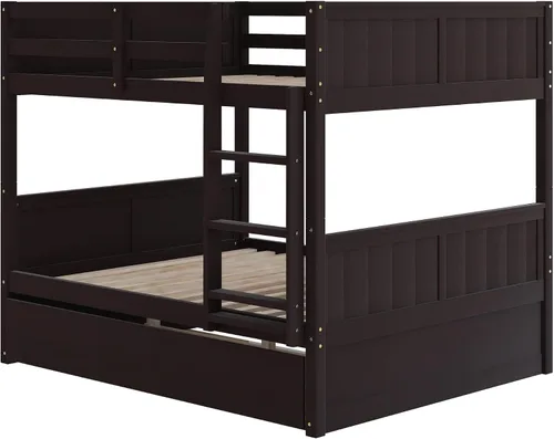 Miniatura 4 de Merax Litera con nido, marco de cama de madera matrimonial sobre matrimonial, no necesita somier para niños, niños o niñas, color espresso