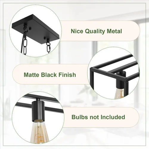Miniatura 2 de Lámpara de isla de cocina con enchufe de granja, industrial moderna lámpara lineal de 5 luces con cable de 17.5 pies, lámparas rectangulares