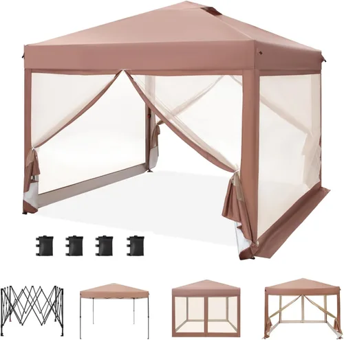 Miniatura 24 de MFSTUDIO Carpa Desplegable de 10x10 pies, Refugio Gazebo Sombra Solar Toldos Impermeables Patio Portátil Carpas con Malla Desplegables para Playa