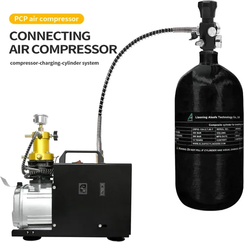 Miniatura 8 de TUXING Tanque de buceo de fibra de carbono 4500Psi 2.7L con medidor de regulador de válvula de llenado de paintball, cilindro compuesto de alta
