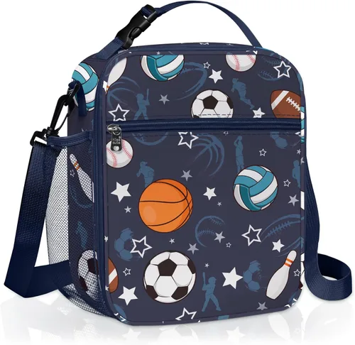 Bolsa de almuerzo térmica aislada para niños Clastyle Sport Ball, grande, azul, con enfriador térmico, para niños, para picnic, escuela, canasta de
