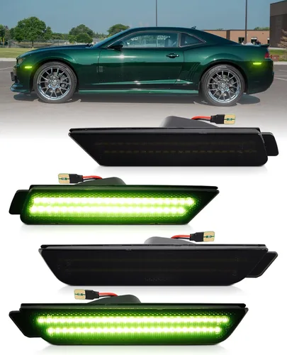 Luz de marcador lateral verde compatible con Chevy Camaro de 5ª generación 2010 2011 2012 2013 2014 2015, luces LED ahumadas 4 unidades