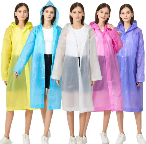 Miniatura 8 de Ponchos de lluvia para adultos, mujeres y hombres (paquete de 2 a 5), impermeables reutilizables de EVA con capucha, equipo de lluvia portátil