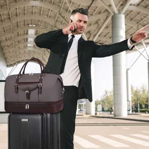 Miniatura 10 de IBFUN Bolsas de fin de semana para mujer, bolsa grande de lona para viaje, bolsa de viaje con compartimento para zapatos, 21 pulgadas, juego de 3