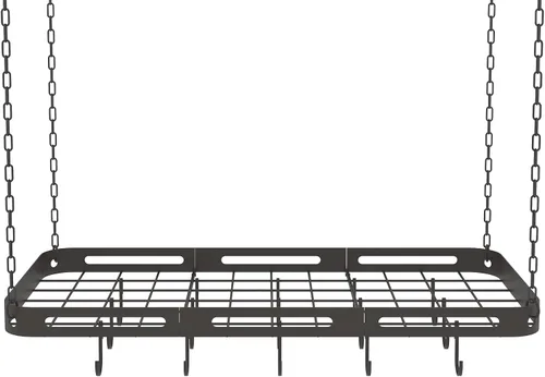 Miniatura 8 de Estante colgante para ollas y sartenes de 33 pulgadas, soporte de techo negro con 15 ganchos, estante cuadrado de metal resistente para ollas