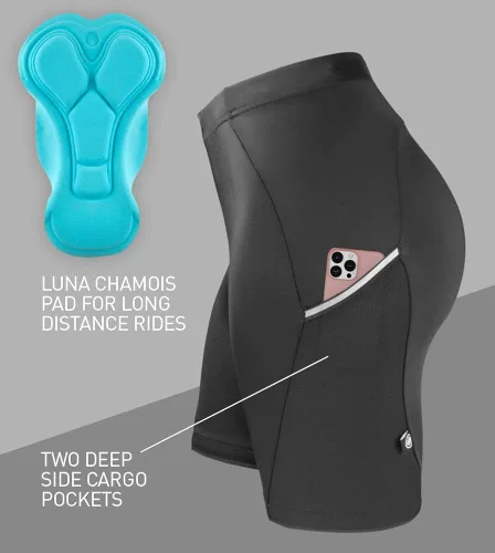 Miniatura 6 de Aero Tech Luna - Pantalones cortos de ciclismo acolchados para mujer con bolsillo reflectante