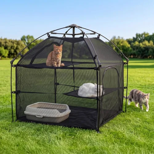 Miniatura 11 de EighteenTek® Corralito portátil 2 en 1 para gatos (puertas delanteras), corralito desplegable para gatitos, sin montaje, cajas de tienda de campaña
