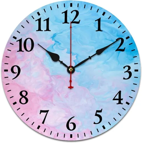 Miniatura 16 de Relojes de pared de madera de 12 pulgadas con piedra de mármol blanco, relojes de pared para interiores, sin tictac, dibujo de números arábigos