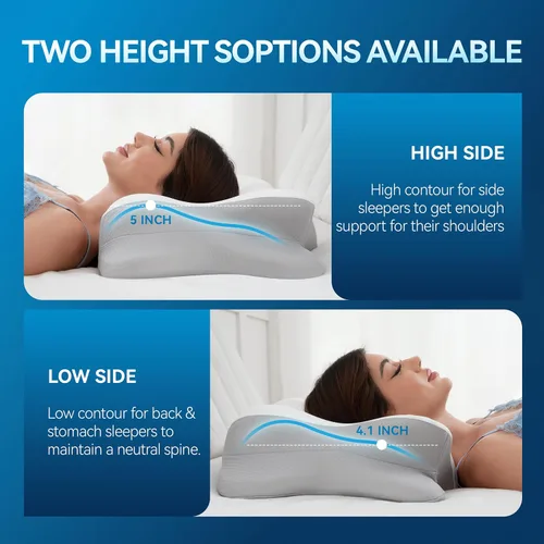 Miniatura 3 de Almohada cervical para el dolor de cuello, espuma viscoelástica ergonómica para personas que duermen de lado y espalda Blanco