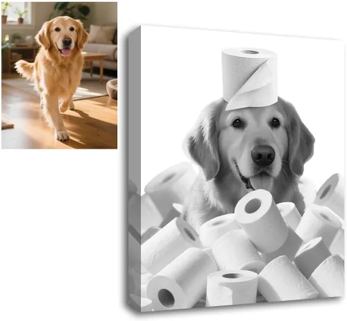Miniatura 24 de Fotos personalizadas de mascotas en lienzo para pared Arte de baño personalizado Lindo perro gato en bañera Impresiones, divertidos animales Foto