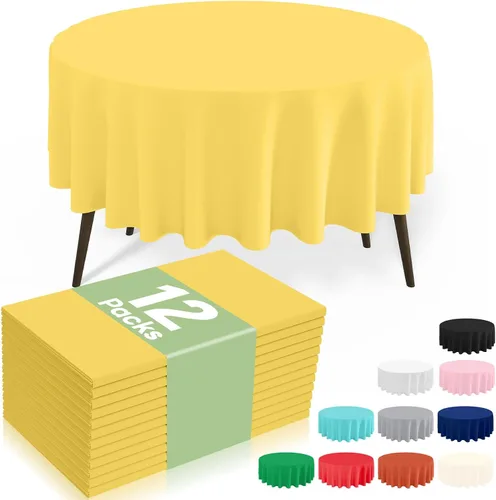 Miniatura 52 de misaya Paquete de 4 manteles desechables de plástico, mantel redondo impermeable de 84 pulgadas, a prueba de fugas y resistentes manteles Azul