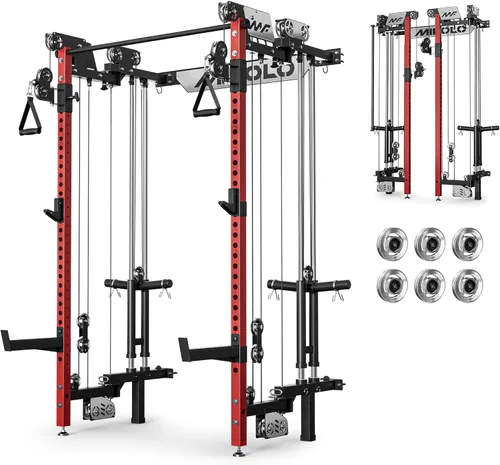 Miniatura 20 de Mikolo Folding Squat Rack, Wall Mounted Power Rack with Cable Crossover Machine & LAT Pull Down, Functional Trainer with 5 Adjustable Function