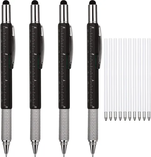 Bolígrafos de regalo para hombre, 4 piezas, multiherramienta 6 en 1, con destornillador, regla, medidor de nivel, bolígrafo y repuestos, regalos