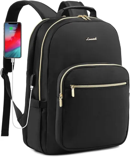 Miniatura 10 de LOVEVOOK Mochila para laptop para mujer, elegante mochila acolchada para viajes de negocios, trabajo, bolsa para computadora, con puerto USB